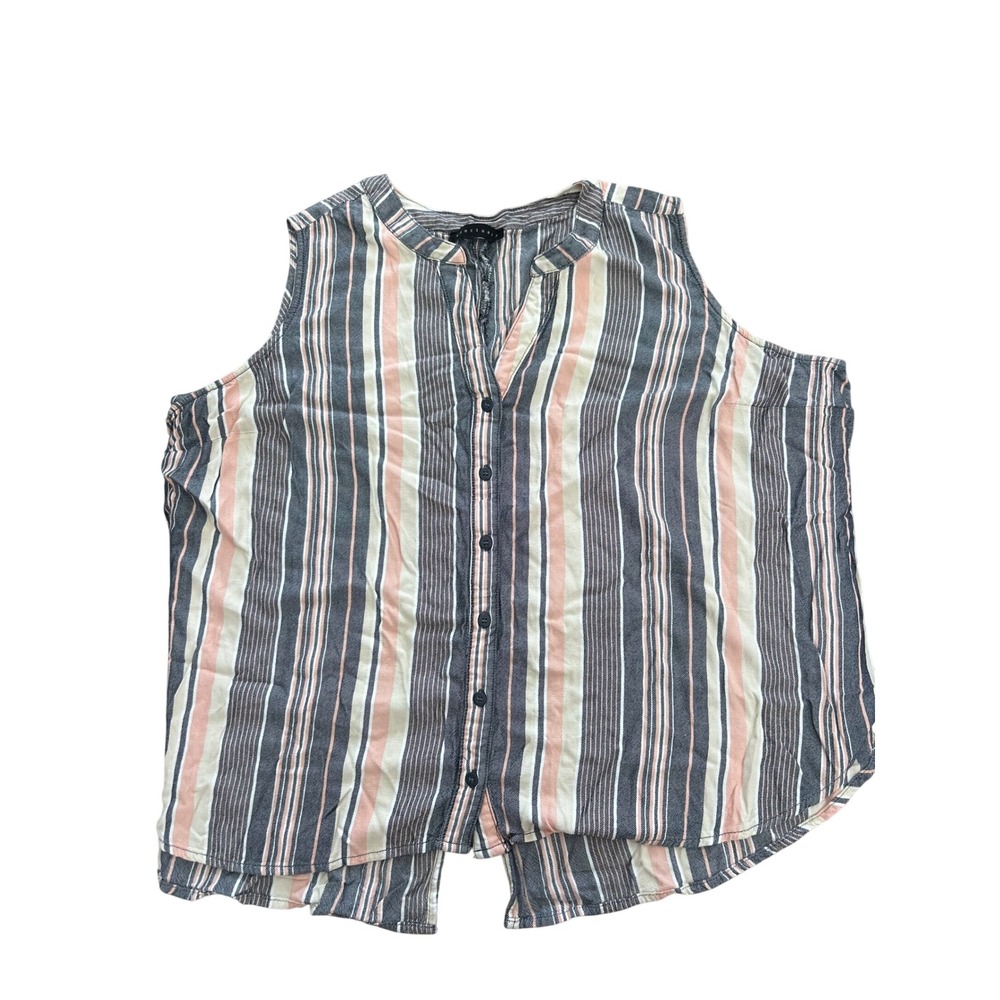 Sanctuary Womens Striped Sleeveless Button Front Blouse Split Back Rayon Top